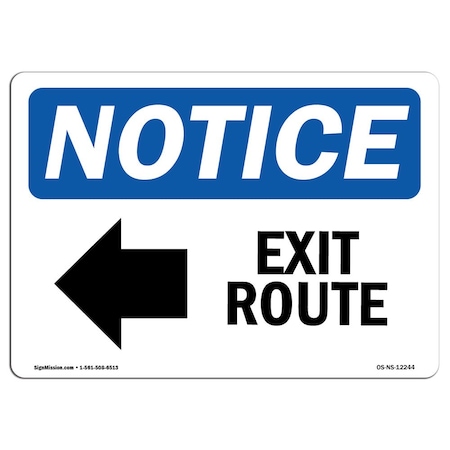OSHA Notice Sign, Exit Route With Symbol, 7in X 5in Decal